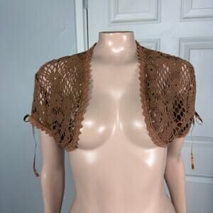 Vintage y2K Top M USA Bolero Shirt Cropped Bow Knit Sheer Hot Tempered R3-10